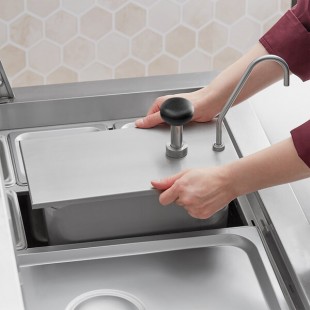 ServSense 0.4 fl. oz. Stainless Steel Pump Dispenser with 1/3 Size Vigor Hotel Pan