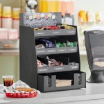 ServSense Black 15-Section Countertop Condiment Organizer with Drawer and Header Decals - 16 ServSense Black 15-Section Countertop Condiment Organizer with Drawer and Header Decals - 16