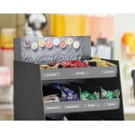 ServSense Black 15-Section Countertop Condiment Organizer with Drawer and Header Decals - 16 ServSense Black 15-Section Countertop Condiment Organizer with Drawer and Header Decals - 16