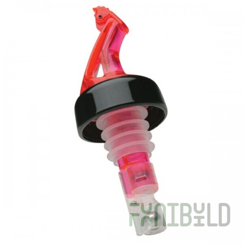 Precision Pours 112 WR C/F 1.5 oz. Watermelon Red Measured Liquor Pourer with Collar and Fliptop - 12/Pack