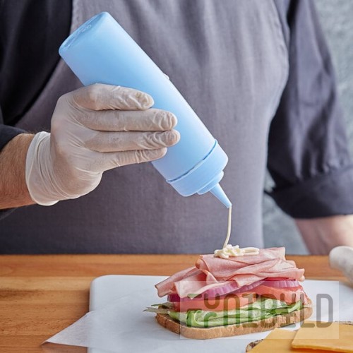 Choice 12 oz. Light Blue Wide Mouth Squeeze Bottle - 6/Pack