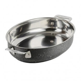 Bon Chef 60002GALAXY Cucina 2.5 Qt. Galaxy Stainless Steel Oval Au Gratin Dish