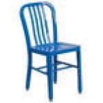 Flash Furniture CH-61200-18-BL-GG Blue Metal Indoor / Outdoor Chair with Vertical Slat Back Flash Furniture CH-61200-18-BL-GG Blue Metal Indoor / Outdoor Chair with Vertical Slat Back