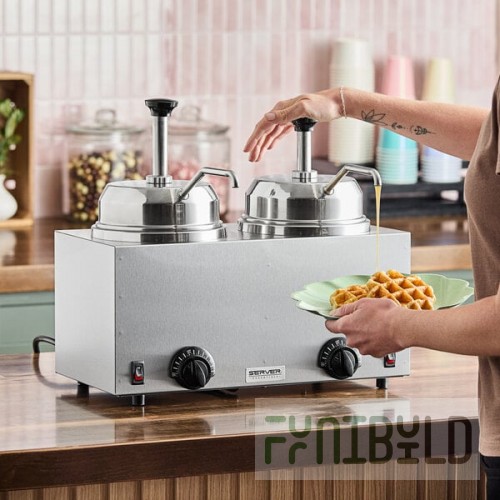 Server Twin FSP 81230 3 Qt. Round Topping Warmer with 2 Pumps -120V, 1000W