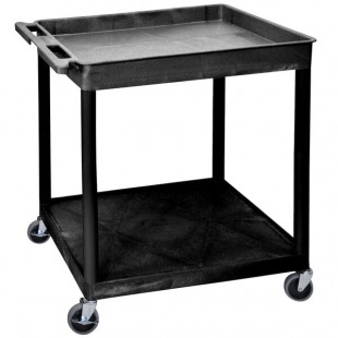 Luxor TC12-B Large Black 1 Tub and 1 Flat Shelf Utility Cart - 32