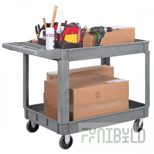 Carlisle UC452523 Gray Large Bin Top 2-Shelf Utility Cart- 45