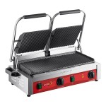 Avantco PG400 Commercial Dual Panini Sandwich Grill with Grooved Plates and 19 5/8 Avantco PG400 Commercial Dual Panini Sandwich Grill with Grooved Plates and 19 5/8