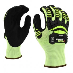 Cordova OGRE CRX-3 15 Gauge Hi-Vis Green CRX Fiber Touchscreen Food-Safe Gloves with Black Sandy Nitrile Palm Coating and TPR Protectors - Large Cordova OGRE CRX-3 15 Gauge Hi-Vis Green CRX Fiber Touchscreen Food-Safe Gloves with Black Sandy Nitrile Palm Coating and TPR Protectors - Large