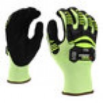 Cordova OGRE CRX-3 15 Gauge Hi-Vis Green CRX Fiber Touchscreen Food-Safe Gloves with Black Sandy Nitrile Palm Coating and TPR Protectors - Large