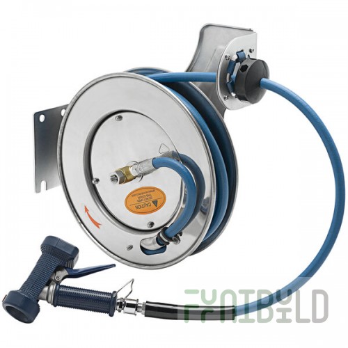 T&S B-7132-02 35' Open Stainless Steel Hose Reel with Rear Trigger Water Gun