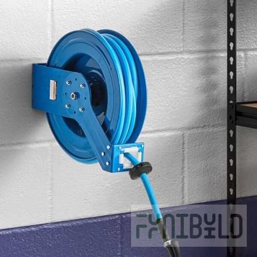 Regency Blue Powder-Coated Steel Open Air / Water Hose Reel with 50' x 3/4