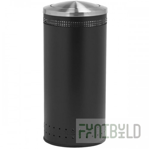 Commercial Zone 781401 Precision 25 Gallon Imprinted Black Steel Round Trash Can and Swivel Lid Set