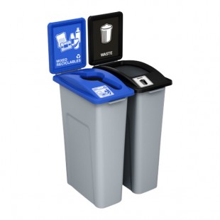 Busch Systems Waste Watcher 202776 46 Gallon Gray HDPE Decorative Two Stream Mixed Recyclables / Waste Receptacle with Color-Coded Lids Busch Systems Waste Watcher 202776 46 Gallon Gray HDPE Decorative Two Stream Mixed Recyclables / Waste Receptacle with Color-Coded Lids