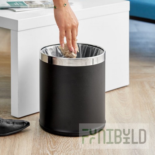 Lancaster Table & Seating 2.1 Gallon Black Steel Round Decorative Wastebasket with Open Top