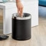 Lancaster Table & Seating 2.1 Gallon Black Steel Round Decorative Wastebasket with Open Top Lancaster Table & Seating 2.1 Gallon Black Steel Round Decorative Wastebasket with Open Top