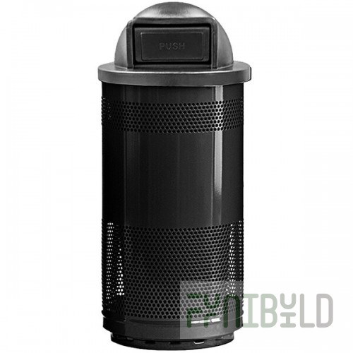 Witt Industries SC35P-01-DT Black, Standard Series 35 Gallon Perforated Steel Outdoor Trash Can with Push Door Dome Top Lid