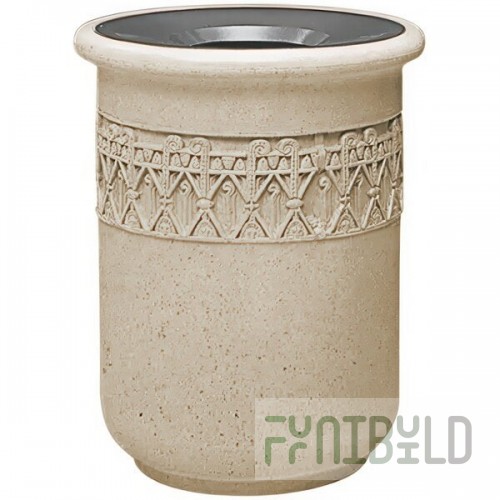 Wausau Tile TF1115 24 Gallon Concrete Round Decorative Outdoor Trash Can with Aluminum Funnel Lid