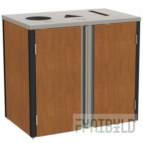 Lakeside 3415VC Stainless Steel Rectangular Refuse / Recycle / Paper Station with Top Access and Victorian Cherry Laminate Finish - 37 1/2