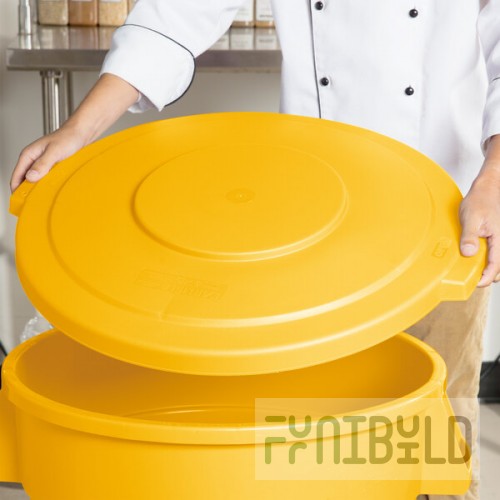 Carlisle 84103304 Bronco 32 Gallon Yellow Flat Round Trash Can Lid