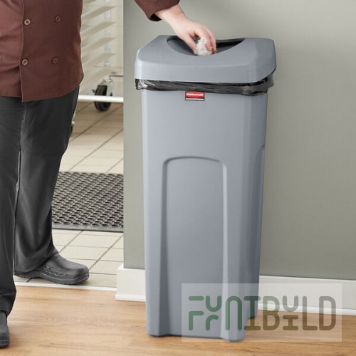 Rubbermaid® 6903569GYKIT Untouchable 92 Qt. / 23 Gallon Gray Square Trash Can with Drop Shot Lid