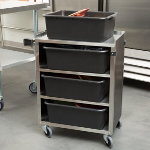 Lakeside 615B 4 Shelf Standard Duty Stainless Steel Utility Cart with Enclosed Base and Black Finish - 16 1/2