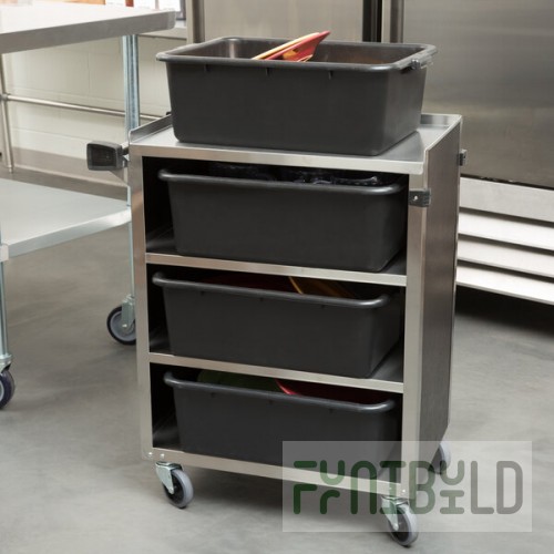 Lakeside 615B 4 Shelf Standard Duty Stainless Steel Utility Cart with Enclosed Base and Black Finish - 16 1/2