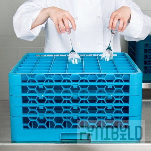 Carlisle RG49-414 OptiClean 49 Compartment Blue Glass Rack with 4 Extenders