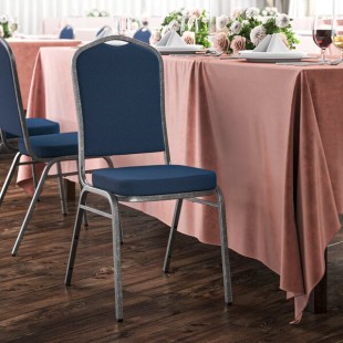 Lancaster Table & Seating Navy Fabric Crown Back Stackable Banquet Chair with Silver Vein Frame Lancaster Table & Seating Navy Fabric Crown Back Stackable Banquet Chair with Silver Vein Frame