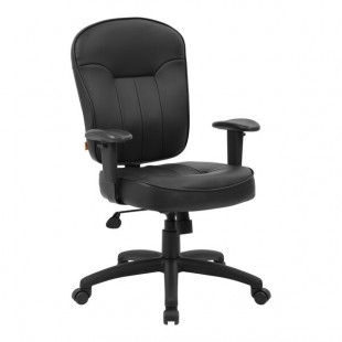 Boss Black LeatherPlus Mid-Back Task Chair with Adjustable Arms Boss Black LeatherPlus Mid-Back Task Chair with Adjustable Arms