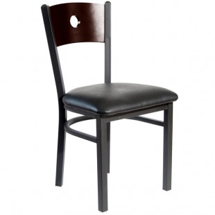 BFM Seating Darby Sand Black Customizable Metal Side Chair with Walnut Wooden Back and 2