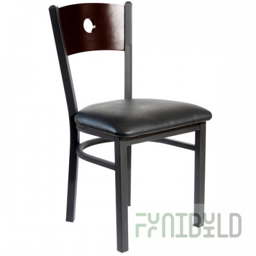 BFM Seating Darby Sand Black Customizable Metal Side Chair with Walnut Wooden Back and 2