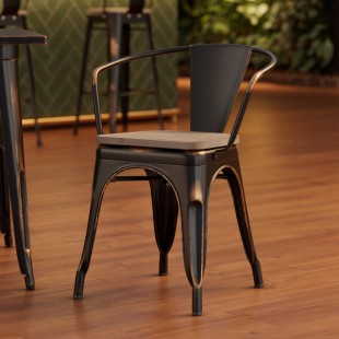 Lancaster Table & Seating Alloy Distressed Copper Indoor Arm Chair with Gray Wood Seat Lancaster Table & Seating Alloy Distressed Copper Indoor Arm Chair with Gray Wood Seat