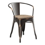 Lancaster Table & Seating Alloy Distressed Copper Indoor Arm Chair with Gray Wood Seat