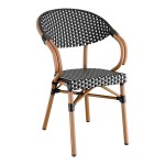 Lancaster Table & Seating Bistro Black and White Checkered Weave Rattan Outdoor Arm Chair