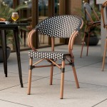 Lancaster Table & Seating Bistro Black and White Checkered Weave Rattan Outdoor Arm Chair