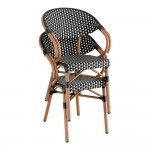 Lancaster Table & Seating Bistro Black and White Checkered Weave Rattan Outdoor Arm Chair