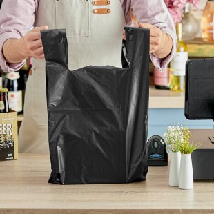 Choice 1/6 Standard Size Black Unprinted Embossed Extra Heavy-Duty Plastic T-Shirt Bag - 150/Case
