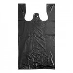 Choice 1/6 Standard Size Black Unprinted Embossed Extra Heavy-Duty Plastic T-Shirt Bag - 150/Case