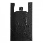 Choice 1/6 Standard Size Black Unprinted Embossed Extra Heavy-Duty Plastic T-Shirt Bag - 150/Case