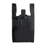 Choice 1/6 Standard Size Black Unprinted Embossed Extra Heavy-Duty Plastic T-Shirt Bag - 150/Case