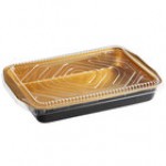 Choice Heavy Duty Smoothwall Black and Gold Extra Large Oblong Foil Entree / Take-Out Pan with Dome Lid 108 oz. - 25/Case Choice Heavy Duty Smoothwall Black and Gold Extra Large Oblong Foil Entree / Take-Out Pan with Dome Lid 108 oz. - 25/Case