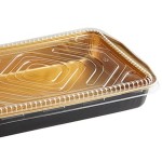 Choice Heavy Duty Smoothwall Black and Gold Extra Large Oblong Foil Entree / Take-Out Pan with Dome Lid 108 oz. - 25/Case Choice Heavy Duty Smoothwall Black and Gold Extra Large Oblong Foil Entree / Take-Out Pan with Dome Lid 108 oz. - 25/Case