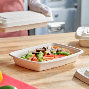 Tellus Products 24 oz. Compostable Rectangular Fiber Take-Out Container - 300/Case