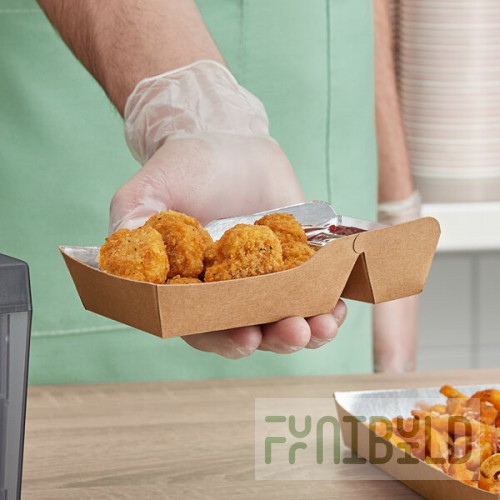 Carnival King 11 oz. Small Two-Compartment Foiled Paper Food Tray 5 1/2