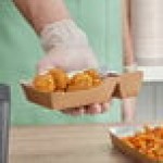 Carnival King 11 oz. Small Two-Compartment Foiled Paper Food Tray 5 1/2