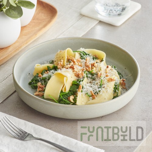 Acopa Pangea 22 oz. Ash Gray Matte Porcelain Pasta Bowl - Sample