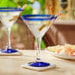 Acopa Tropic 15 oz. Martini Glass with Blue Rim and Base - Sample
