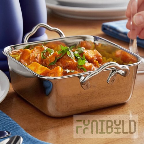 Vollrath 59768 28.2 oz. Square Mini Stainless Steel Roasting Pan with Handles