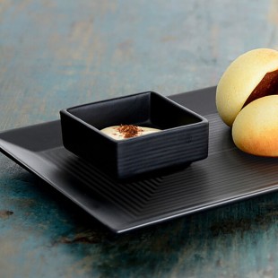 Front of the House Spiral 3 oz. Semi-Matte Black Square Porcelain Ramekin - 12/Case Front of the House Spiral 3 oz. Semi-Matte Black Square Porcelain Ramekin - 12/Case