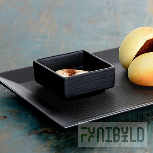 Front of the House Spiral 3 oz. Semi-Matte Black Square Porcelain Ramekin - 12/Case